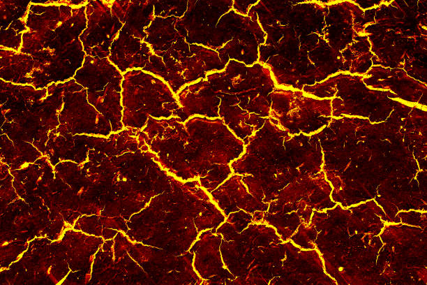 heat red cracked ground texture after eruption volcano - solidified imagens e fotografias de stock