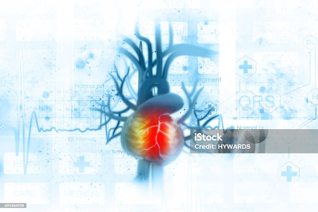 ECG background with human heart Broken Heart Stock Photo