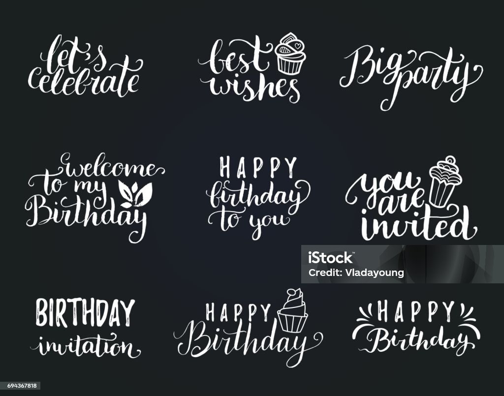 Vector Happy Birthday Hand Lettering Collection Big Party Best ...