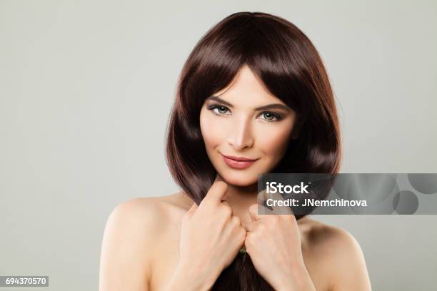 Hair Care Concept Healthy Woman With Brown Hair For Beauty Salon Background Stock Photo - Download Image Now