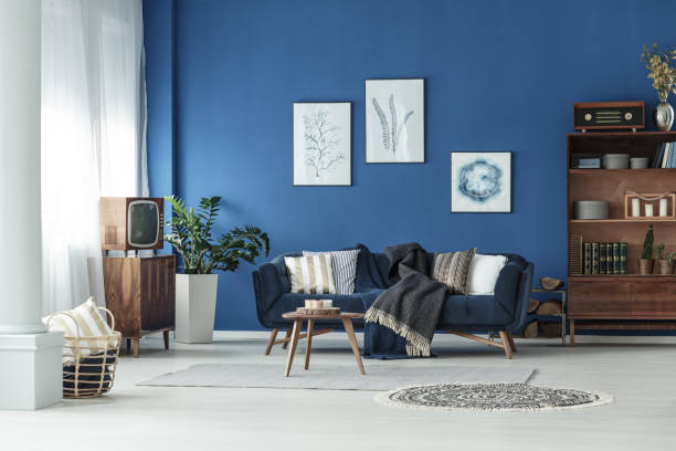 istock Blue and wooden room 694371160