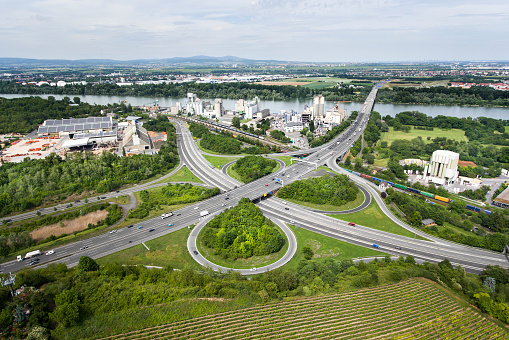 Aerial view of large highway interchange