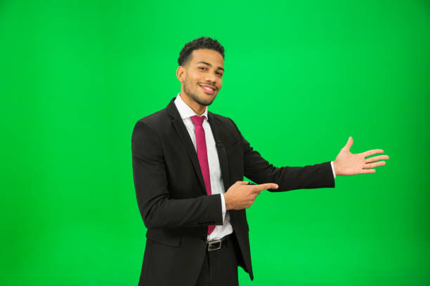 istock Journalist against green background 694375388
