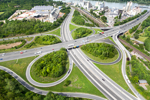 Aerial view of large highway interchange