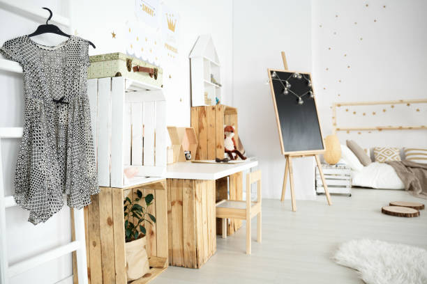 istock Dreamy bedroom with handmade accessories 694389292