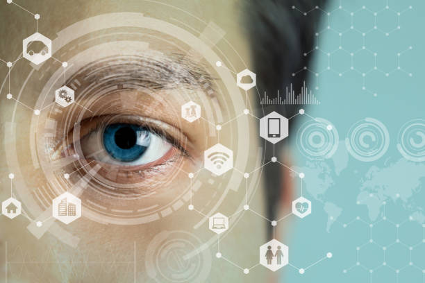 istock young man's eye and technology concept, smart contact lens display, Iris verification, wearable computing, abstract image visual 694389766