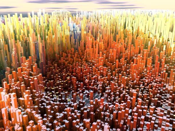 istock Future cities, skyscrapers, science fiction, histograms, sound waves, world 694402250