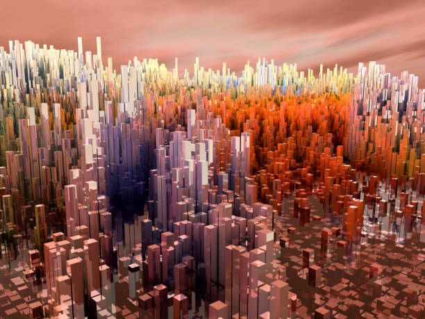 istock Future cities, skyscrapers, science fiction, histograms, sound waves, world 694402276