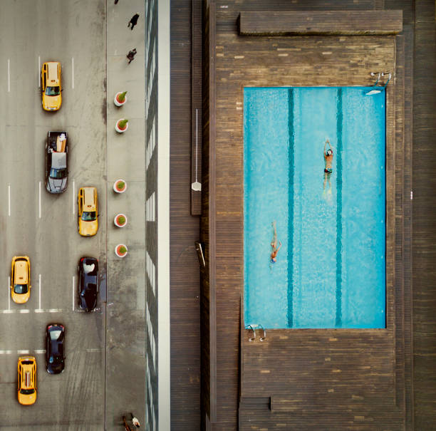Coouple on a New York City rooftop. Image composition.