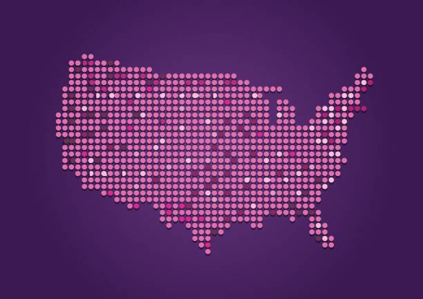 USA dotted map ob purple background Hires JPEG and EPS10 file included. rasterized stock illustrations