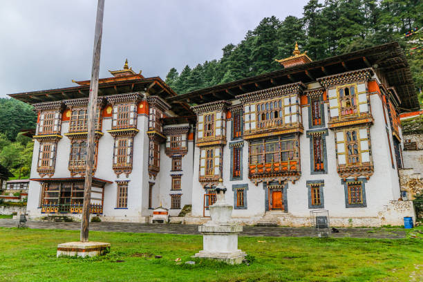 Kurjey Lhakhang: The Temple of Imprints in  Bumthang valley, Bhutan. stock photo