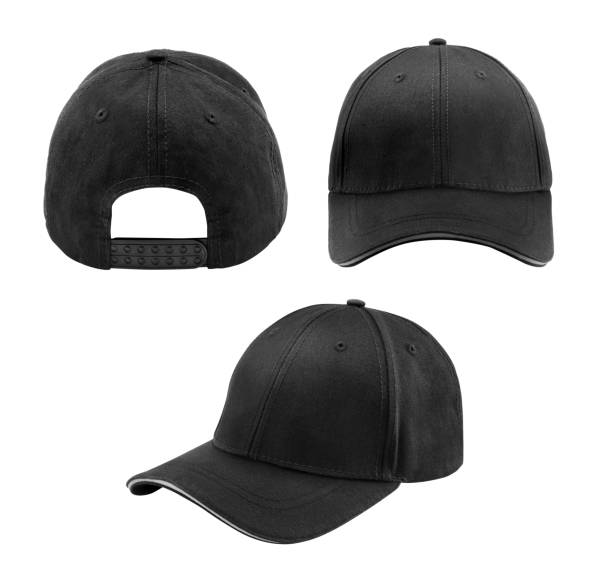 Black cap isolated on white background back front and side view white cap isolated on white background sideways baseball hat stock pictures, royalty-free photos & images