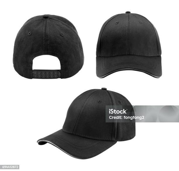 Black Cap Isolated On White Background Stock Photo - Download Image Now - Baseball Cap, Cap - Hat, Template