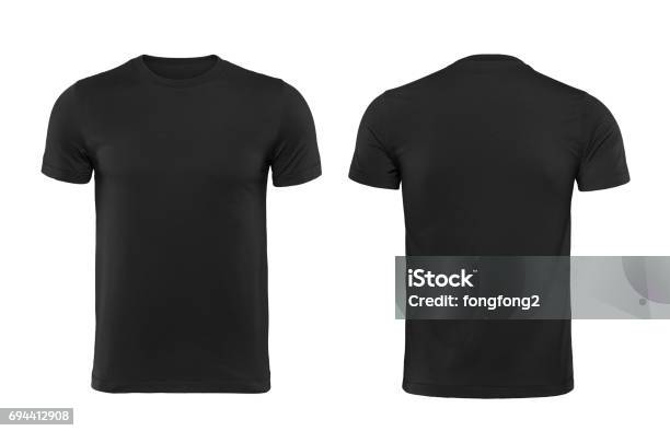 Photo libre de droit de Tshirt Noir Recto Et Verso Isolé Sur Fond Blanc Avec Un Tracé De Détourage banque d'images et plus d'images libres de droit de T-Shirt