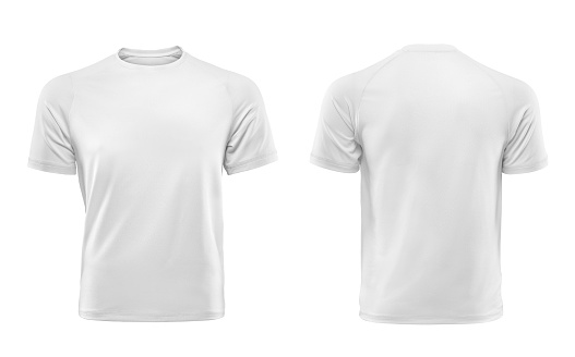 camiseta blanca, frente y dorso aislado sobre fondo blanco photo