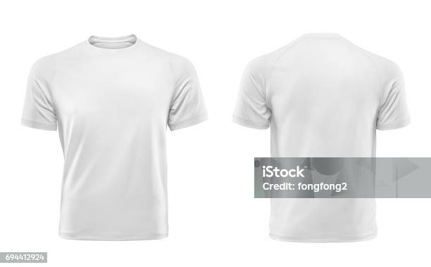 White Tshirt Front And Back Isolated On White Background Stock Photo - Download Image Now