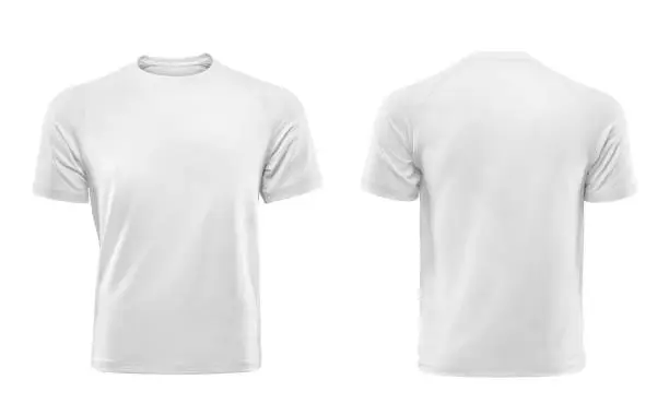 Photo of white t-shirt, front and back isolated on white background