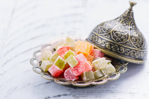 traditional eastern dessert rahat lokum - turkish delight imagens e fotografias de stock