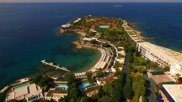 Aerial drone photo of Lagonissi resort, Athens riviera, Attica, Greece stock photo