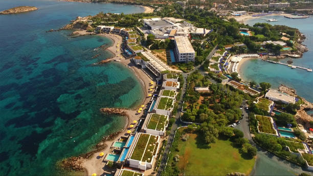 Aerial drone photo of Lagonissi resort, Athens riviera, Attica, Greece stock photo
