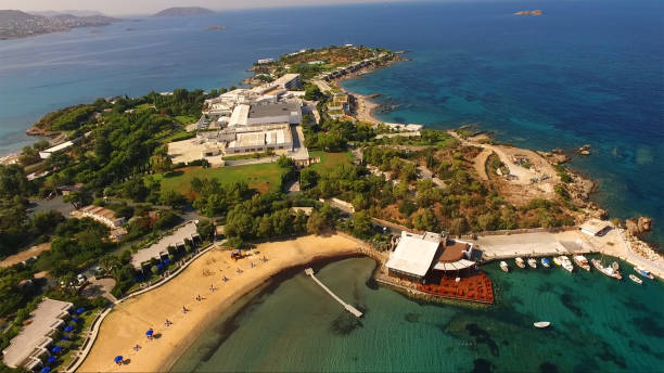 Aerial drone photo of Lagonissi resort, Athens riviera, Attica, Greece stock photo