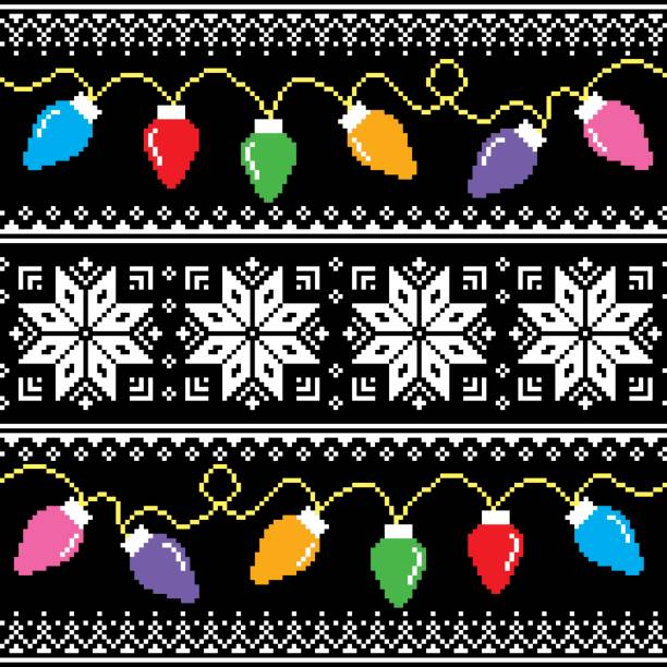 ilustrações de stock, clip art, desenhos animados e ícones de ugly jumper pattern with christmas tree lights - ugliness