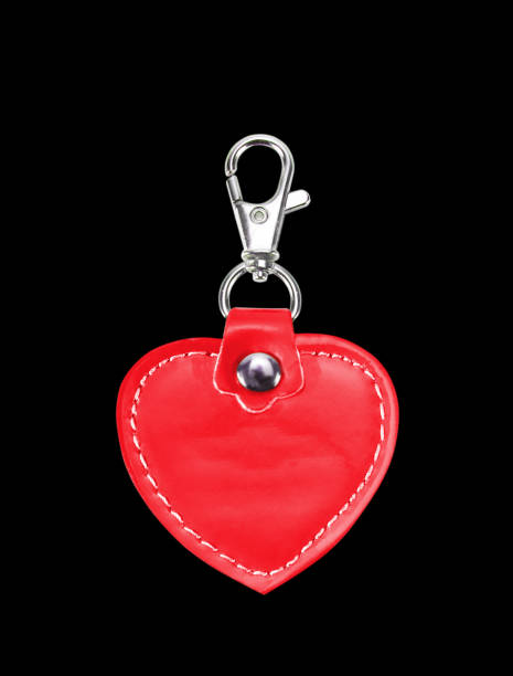 istock Leather Round Keychain with clip lock for Key Isolated on black background 694426856