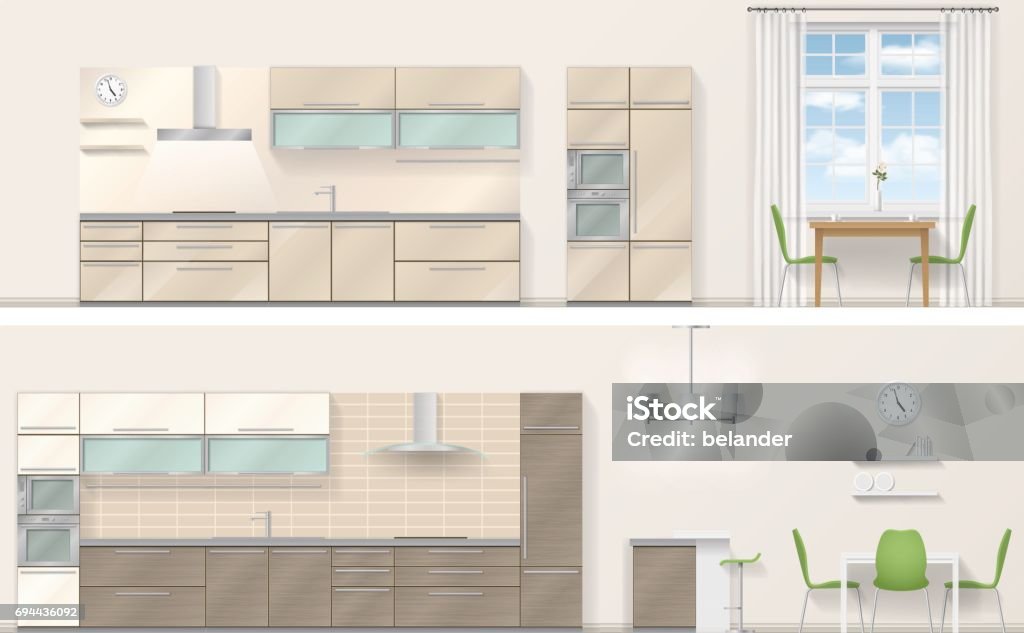 Kitchen Realistic Vector Realistic Vector Kitchen Stock Illustration - Download Image Now ...