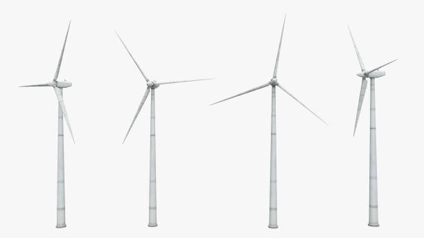Wind turbines isolated on white background stock photo