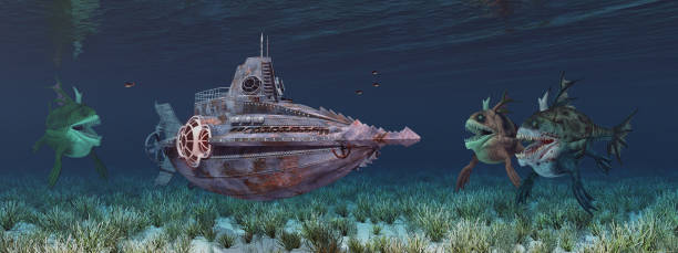 istock Fantasy submarine and sea monsters 694438460