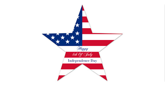 Happy 4th of July.  Independence Day, Star With United States of America Flag Isolated On White Background  illustration