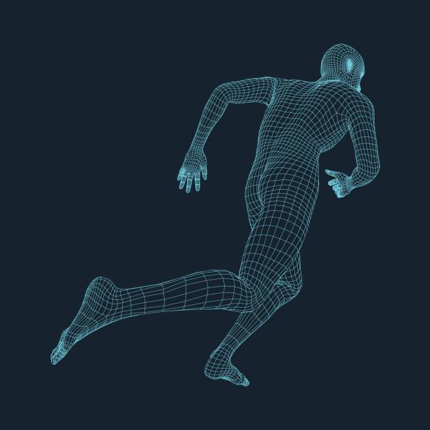 istock Running Man. 3D Model of Man. Business and Technology Vector illustration. 694451596