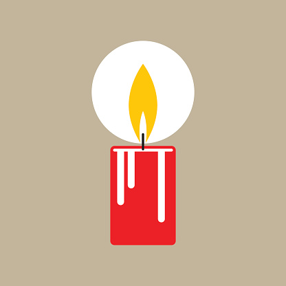 Single candle illustration with a flamelet on grey background, isolated.