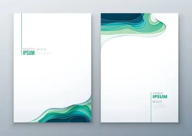 Vector illustration of Paper cut brochure design paper carve abstract cover for brochure flyer magazine catalog design in green teal blue colors