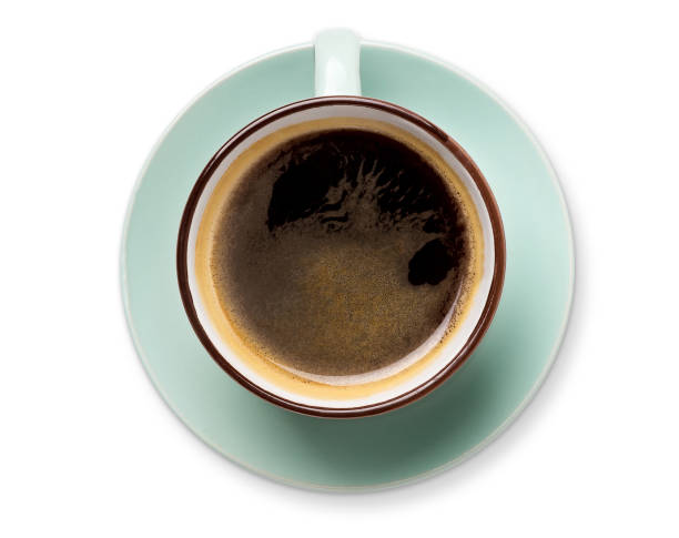 istock Espresso or americano, black coffee cup above on white background 694484994