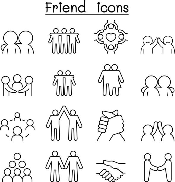 illustrazioni stock, clip art, cartoni animati e icone di tendenza di icona di friend & harmony impostata in stile linea sottile - homosexual gay man symbol homosexual couple