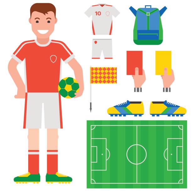 ilustrações, clipart, desenhos animados e ícones de a competição troféu de futebol futebol ícones jogador jogo pontuação vitória jogar ilustração em vetor design plano esporte - football player football american football stadium american football