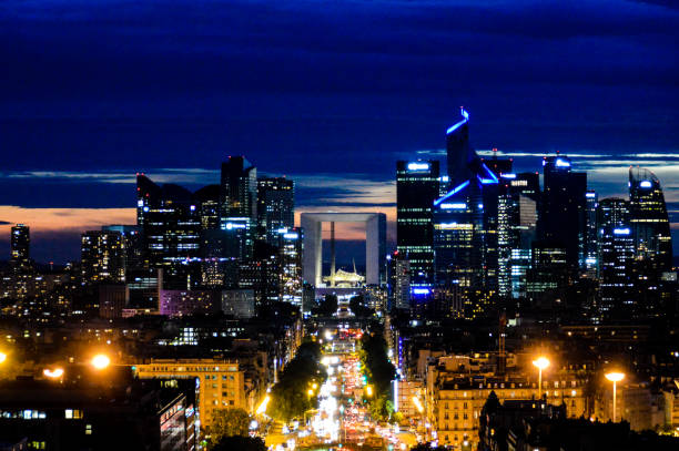 Panoramic cityscape of Paris in the evening
