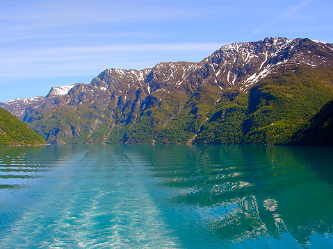 Eidfjord, Norway - June 11, 2017: cruise ship AIDAsol at Eidfjord Cruise Terminal