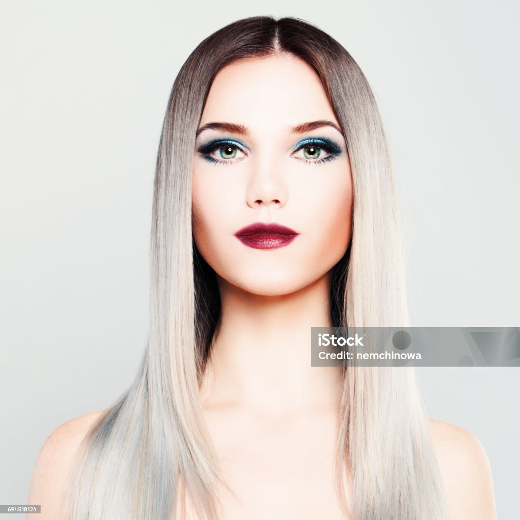 Stylish Woman Fashion Model With Makeup And Gradient Coloring Hairstyle  Platinum Blonde Silky Hair Stock Photo - Download Image Now - iStock