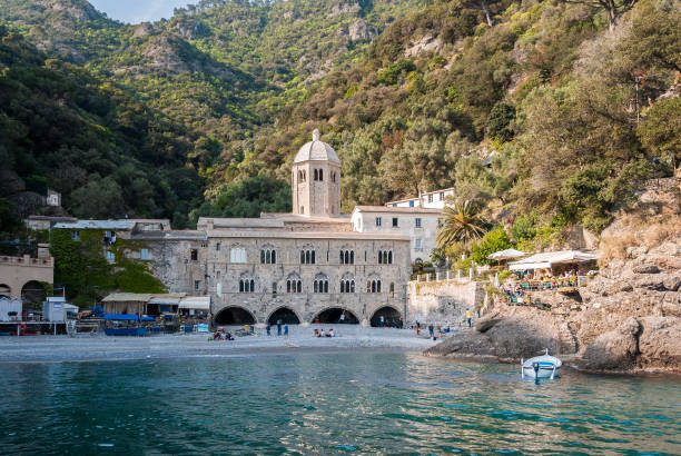 The abbey of San Fruttuoso, in the promontory of Portofino (northern Italy) stock photo
