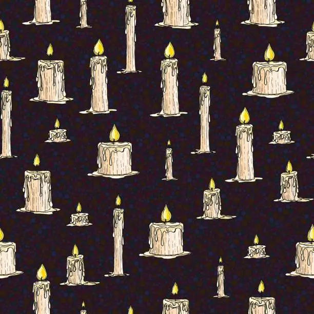 Vector illustration of Seamless vector pattern made of hand drawn melt candles.