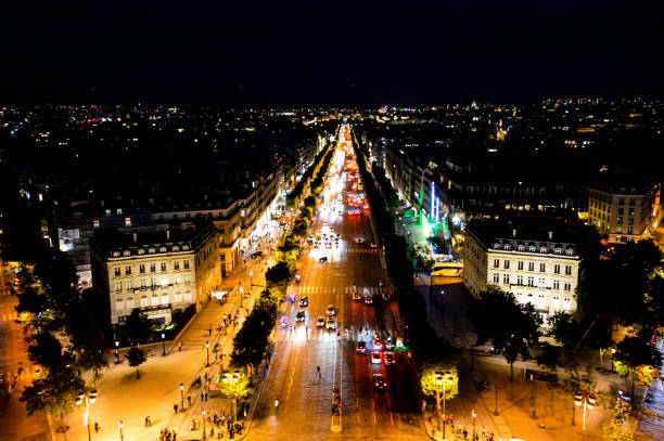 istock Aerial view of Paris at night 694529760