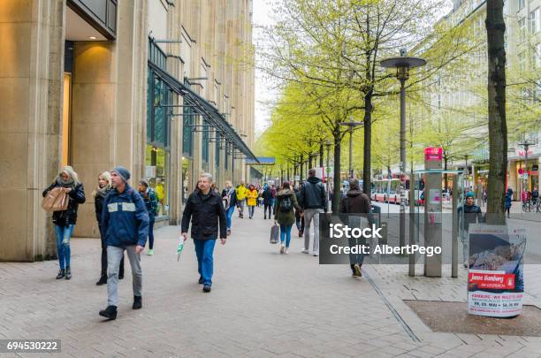 People Strolling Around Mönckebergstrasse In Hamburg City Centre Stock Photo - Download Image Now