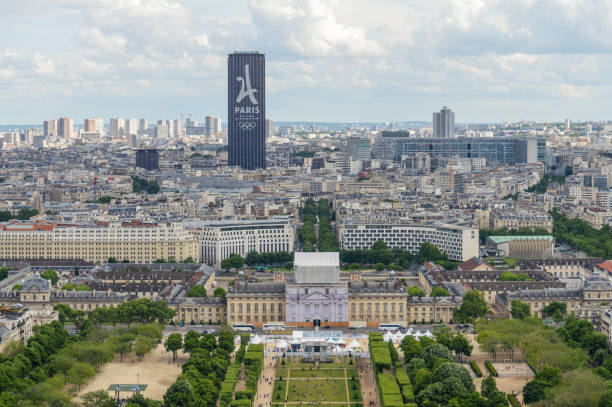 Panoramic view of Champ de Mars public park in Paris