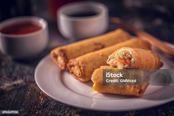 Spring Rolls Stock Photo - Download Image Now - Spring Roll, Asian Food, Chili Sauce