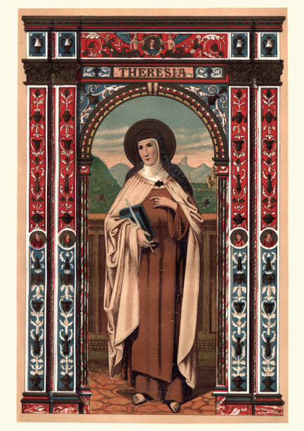 생피에르에 teresa of 아빌라 - nun habit catholicism women stock illustrations