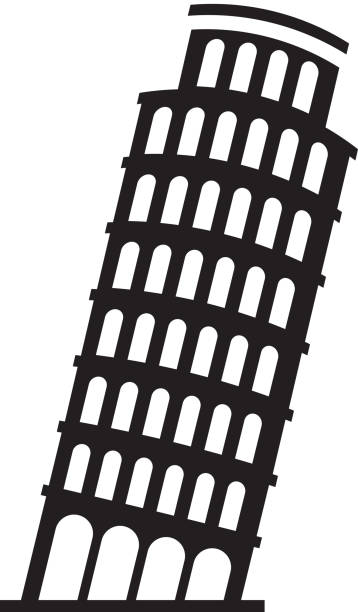 ilustraciones, imágenes clip art, dibujos animados e iconos de stock de icono negro torre inclinada de pisa - torre de pisa