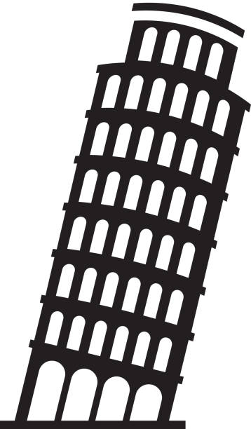 ilustrações, clipart, desenhos animados e ícones de ícone preto torre inclinada de pisa - torre de pisa