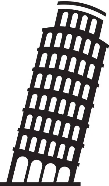Vector illustration of black icon Leaning Tower of Pisa
